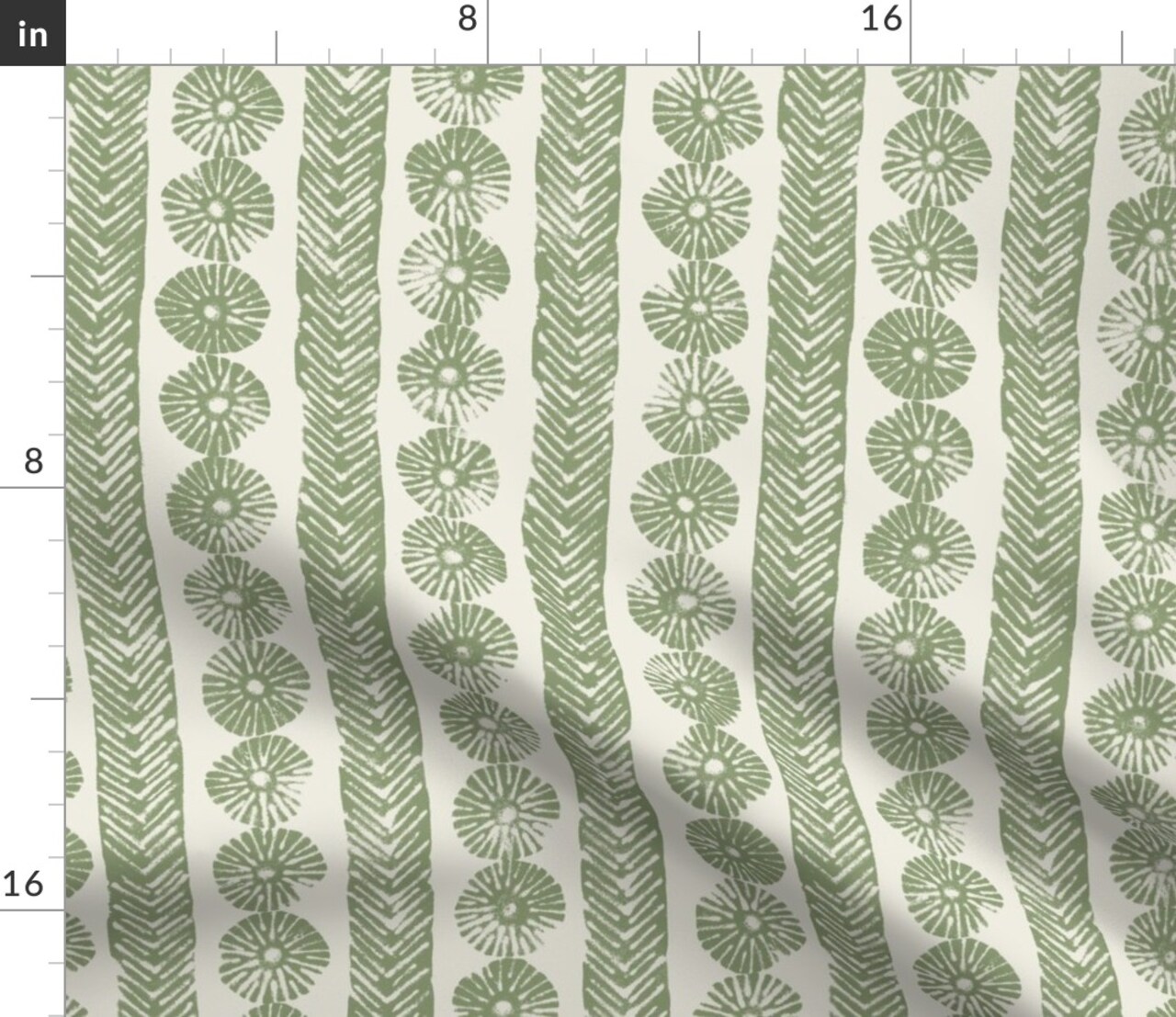 Sage Green Stripe Geometric Block Print Herringbone Folk Art Boho Bohemian Custom Printed Fabric by Spoonflower Various Fabrics by the Yard or Fat Quarter